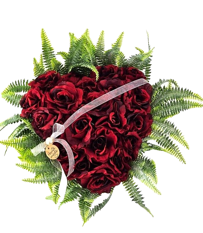 Casa-Poador Herzgesteck Grabschmuck Herz rote Rosen Kunstblumen Natur Friedhof