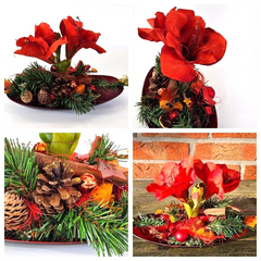 Casa-Poador Weihnachtsgesteck rot Orange Amaryllis Sterne künstliche Tanne Deko