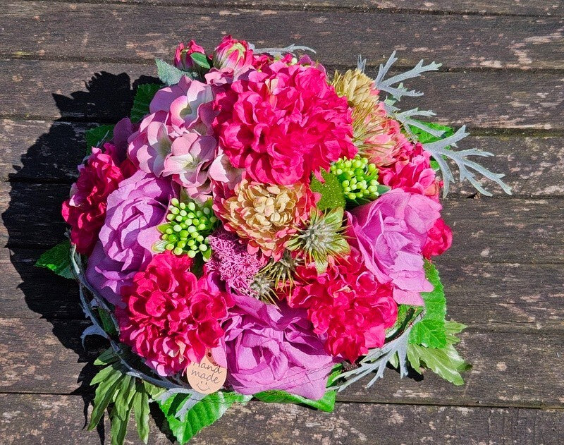 Strauß künstlich Rosa Pink Grün Kunstblumen 30 cm Lang 30 D rund
