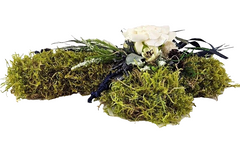 Grabschmuck Gesteck Moos Kreuz künstliche Blumen Weiß Blau Natur Friedhof