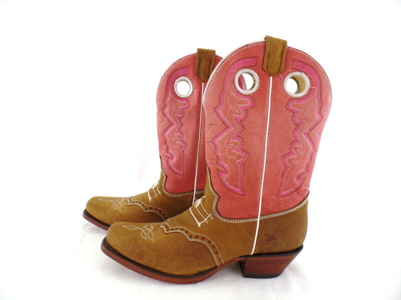 Westernstiefel Cowboyboot 39 beige rosa Cowboymotiv Application Rudel Leder