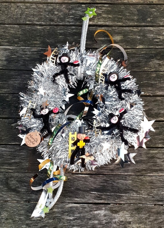 Türkranz Wandkranz Silber Glitzerband künstlich 25 cm Silvester Neujahr Glück