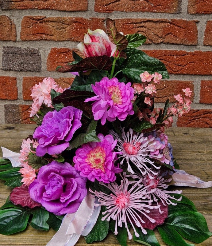 Gesteck Kunstblumen rund Grabgesteck Rosa Magnolie Chrysanthemen Hortensie