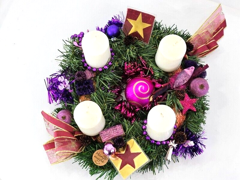 Casa - Poador Adventskranz Rosa Lila Bourdaux künstliche Tanne 25 cm Kerzen 8055
