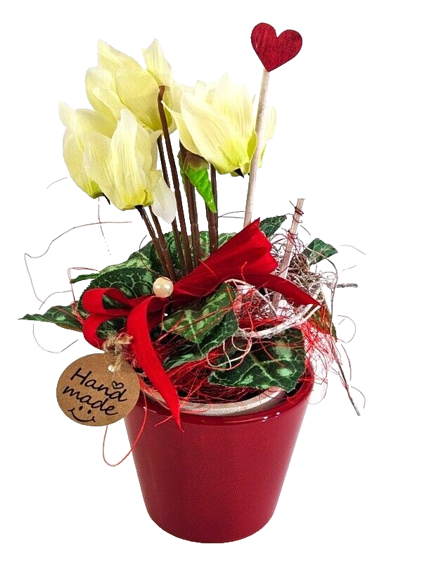 Topfblumen Alpenveilchen künstlich 2 Stück Weiß Rot Kunstblumen 20 cm Hoch