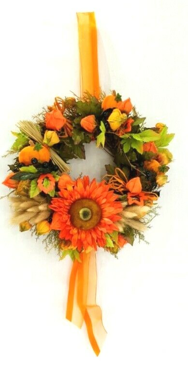 Kranz Tür / Wand Kranz 30 cm künstlich wie echt Sonnenblume Physalis Orange