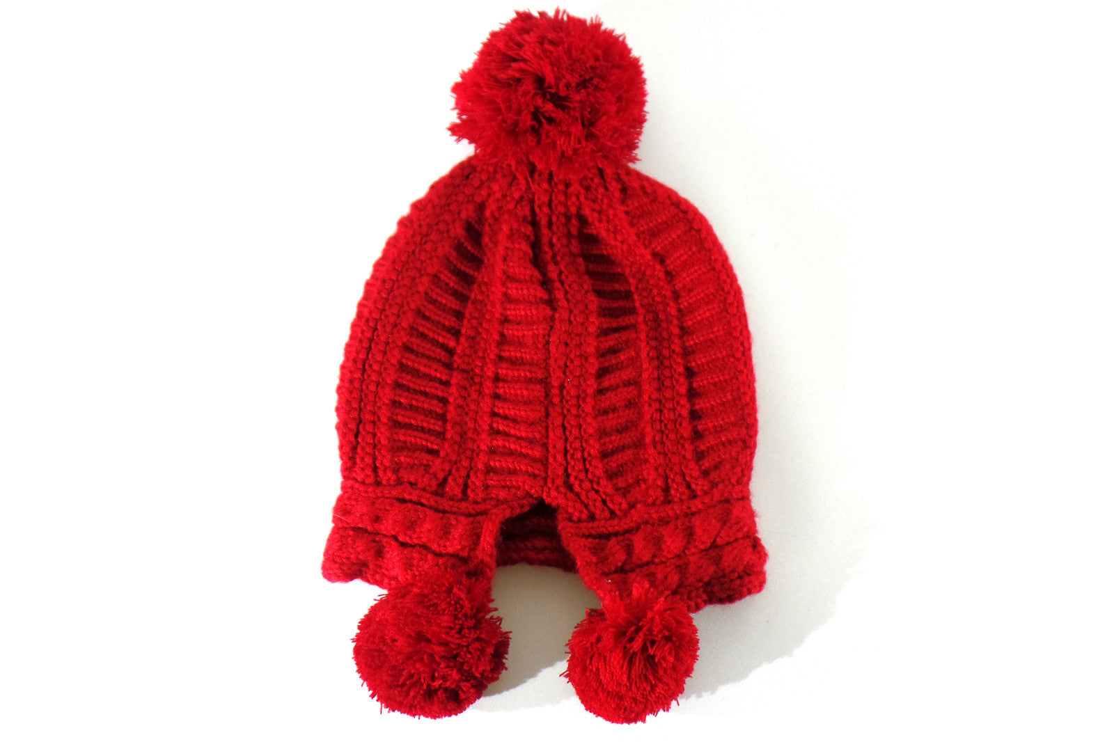 Mütze Strick Rot Winter 3 Bommel Git Strickmütze