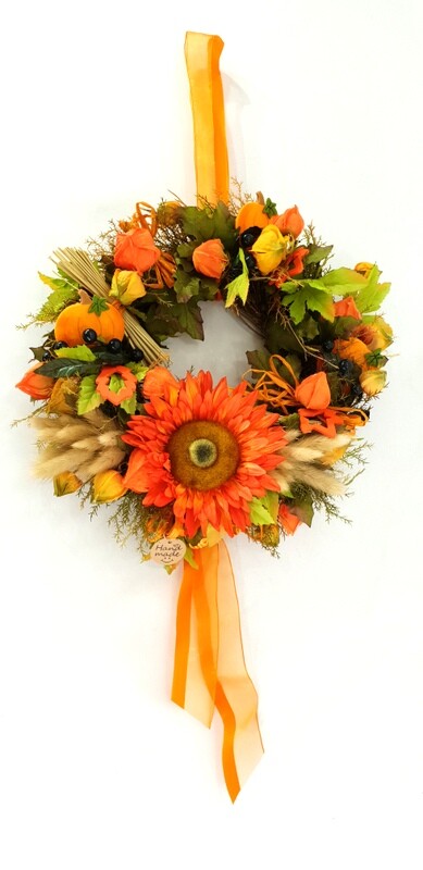 Kranz Tür / Wand Kranz 30 cm künstlich wie echt Sonnenblume Physalis Orange
