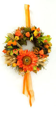 Kranz Tür / Wand Kranz 30 cm künstlich wie echt Sonnenblume Physalis Orange