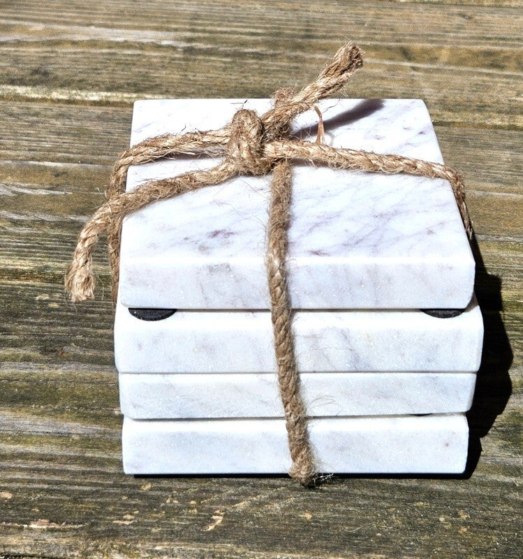 Marmor Untersetzer Weiß Grau  marmoriert 4 x Getränkeuntersetzer Tolles Geschenk