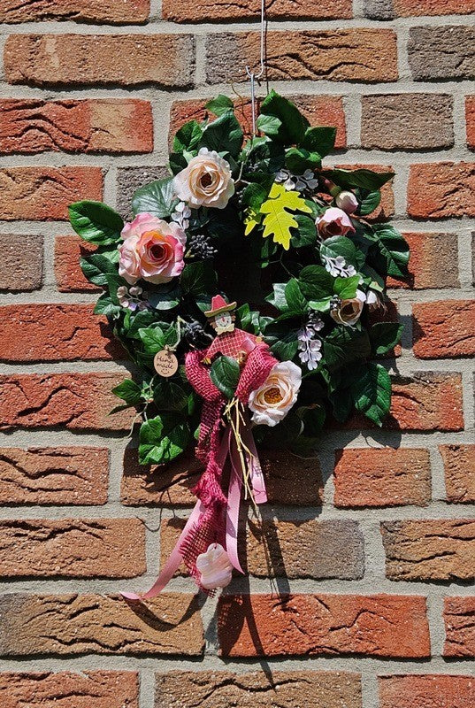 Kranz Tür / Wand Kranz künstlich wie echt Efeu Rosen Rosa Grün 35 cm Dekoration