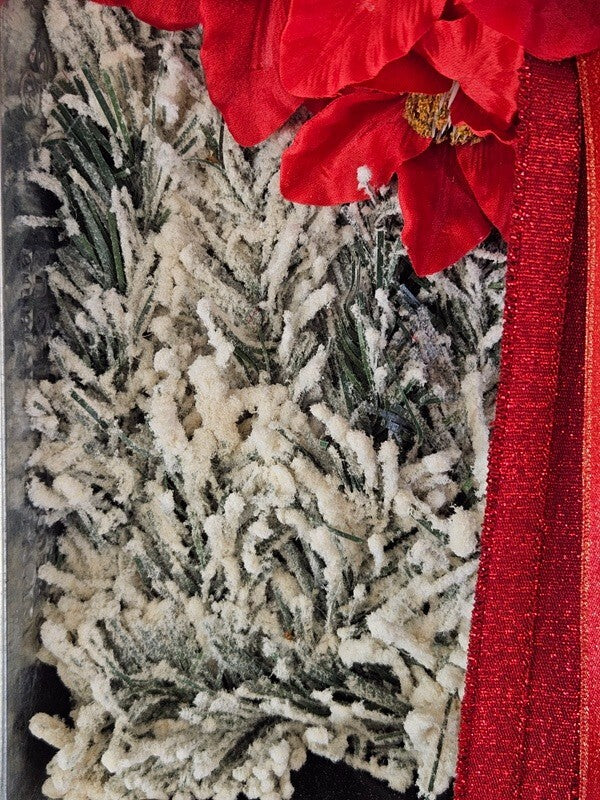 Wandbild Wand Deko Zink Schale mit künstlichen roten Weihnachtsternen Dekoration