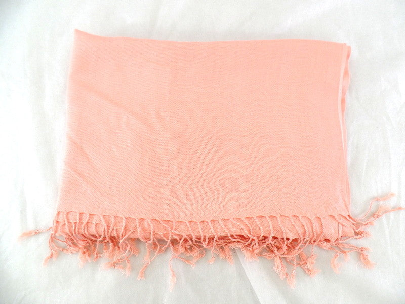 Schals Tuch Stola mit Fransen Lachs 100 % Viscose XXL Schal 190 cm Lang 65 Breit
