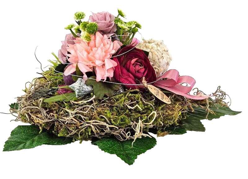 Grabschmuck Herz Gesteck Rose Baumwolle Kunstblumen Natur Allerheiligen Gedenken
