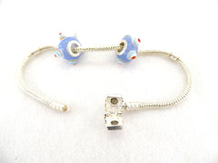 Armband Beadsarmband 20 cm Clipverschluss 2 blaue Glasperlen ohne Innengewinde