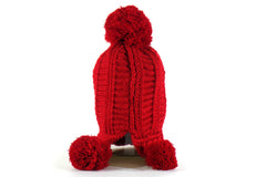 Mütze Strick Rot Winter 3 Bommel Git Strickmütze