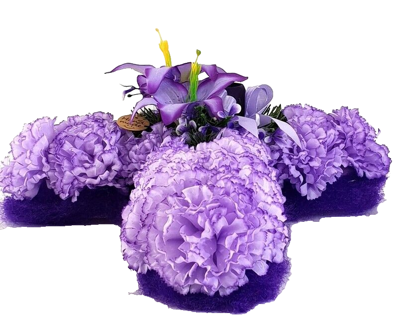Grabgesteck Kreuz Styroporkreuz künstlich Nelken Lilien Friedhof Grabschmuck