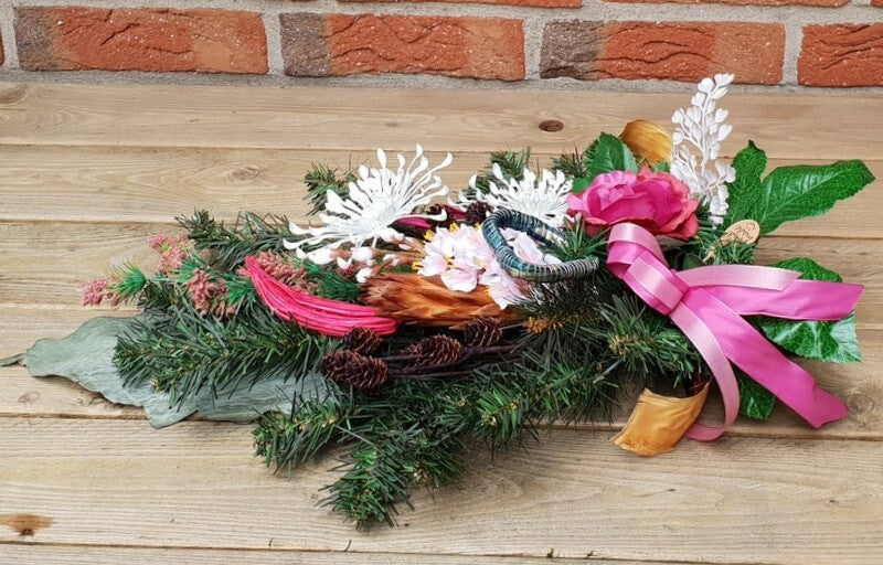 Grabschmuck Trockenblumen Seide Mix Rosa Weiß Natur Naturmaterial Exoten Strauß