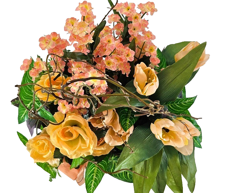 Casa-Poador Kunstblumengesteck im Korb Lachs Apricot Tulpen Rosen Deko Geschenk