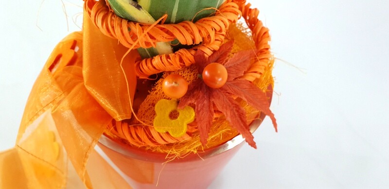 Gesteck Kunstblumen Topf rund Orange Sanseverie Topfblume künstlich Geschenk