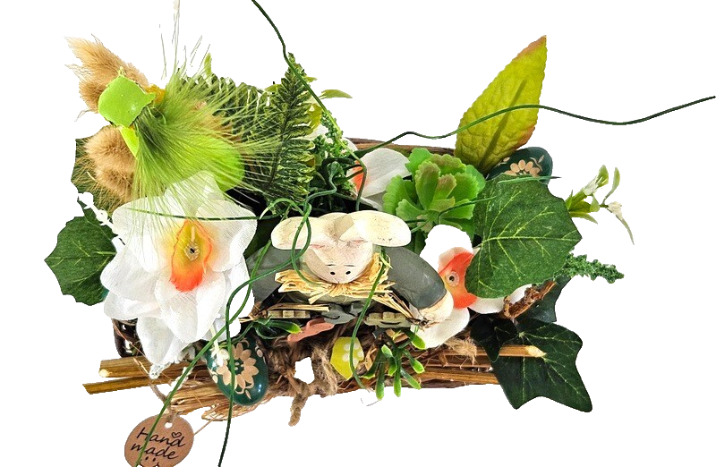 Casa-Poador Ostergesteck Weiß Grün Kunstblumen OsterglockenEier Keramikhase Deko
