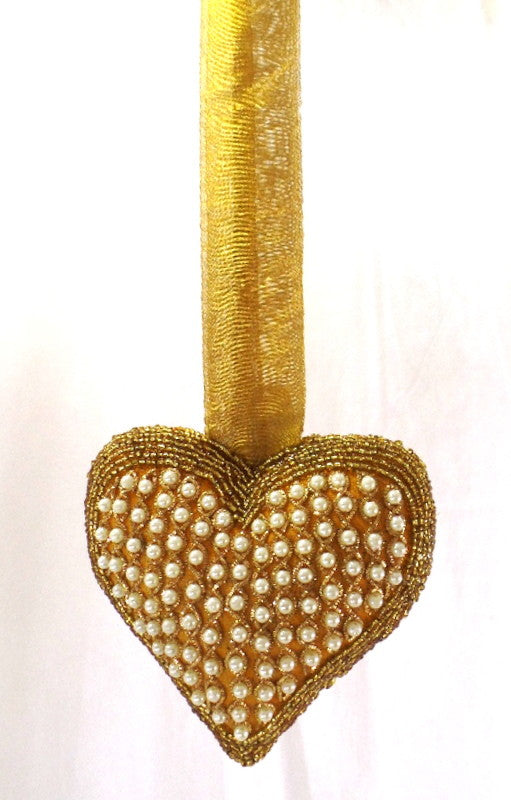 Herz goldfarbig Perlen bestückt Hänge - Fensterdeko Dekoration 13 x 14 x 6 cm