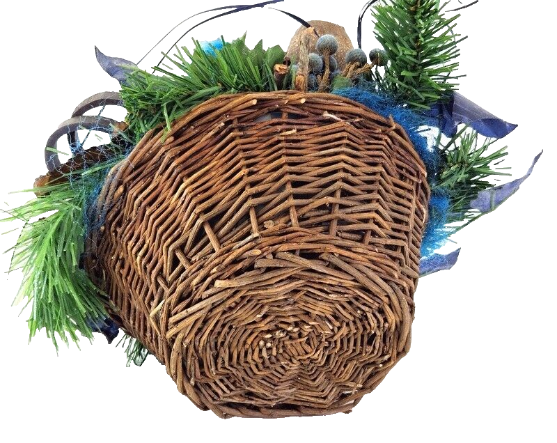 Grabschmuck Grabgesteck Blau Natur Seidentanne Zapfen Kunstblumen Korb
