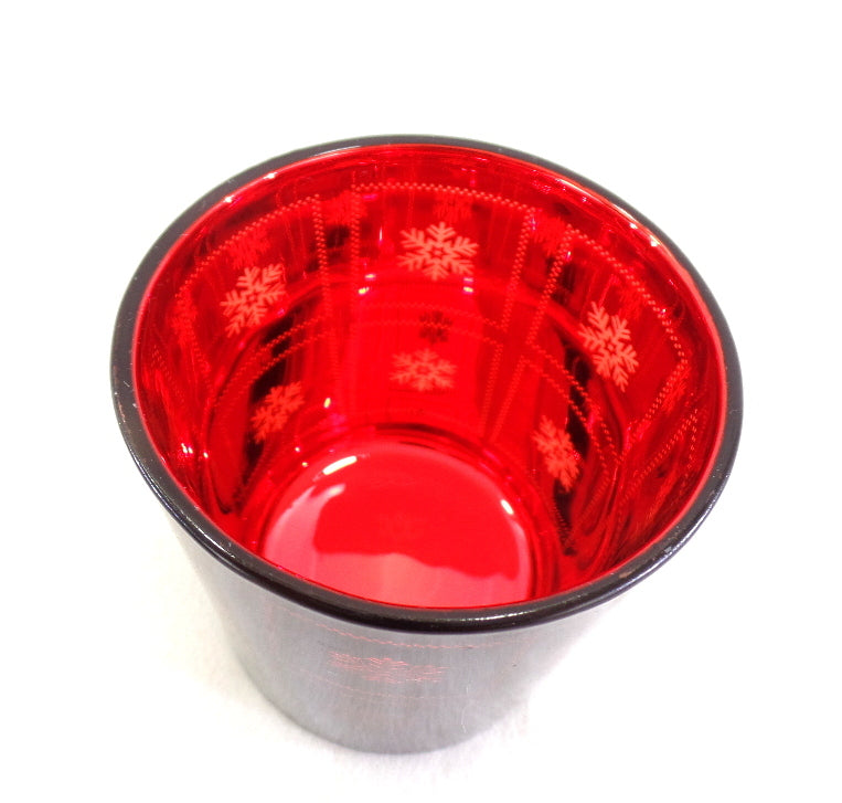 3 Teelichthalter Windlicht Gläser Rot Schneeflocke verspiegelt 8 cm H 7,5 cm D.
