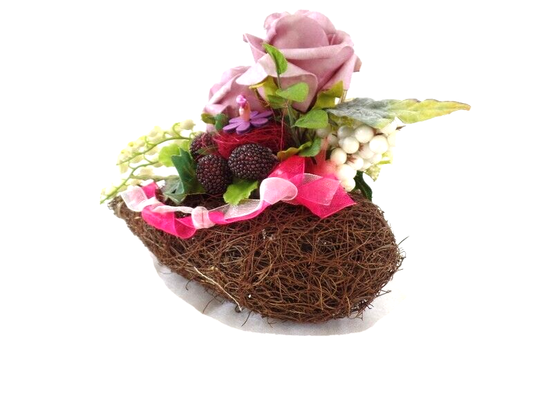 Grabschmuck Herz Reisigesteck Rosa Kunstblumen Natur Beeren Maiglöckchen