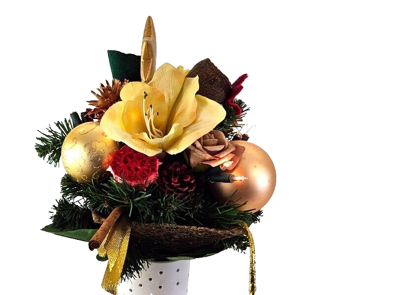 Weihnachtsstrauß Amaryllis creme rot künstlich Lichterkette Sterne Kugeln 8056