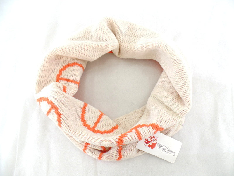 Schal Rundschal Weiß mit Orangen Peacezeichen Schlauchschal Schlupfschal H.C.