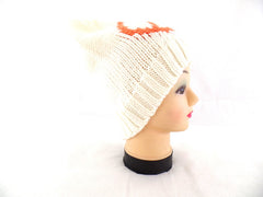 Mütze Strickmütze Weiß mit Peace Zeichen orange 100 % Acrylic Hightlight Company