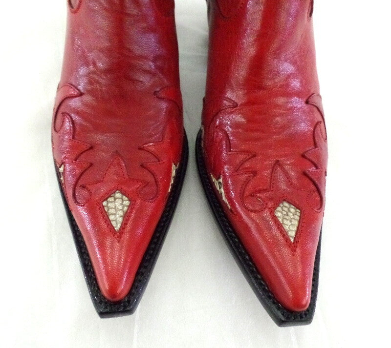 Westernstiefel 39 Rot Short Rojo Natural Rot Applikationen Leder spitz Go West