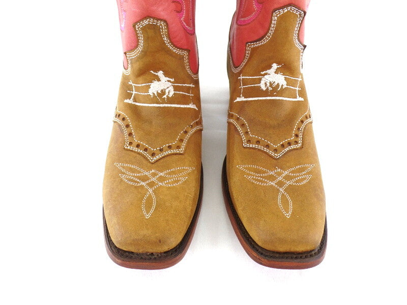Westernstiefel Cowboyboot 39 beige rosa Cowboymotiv Application Rudel Leder