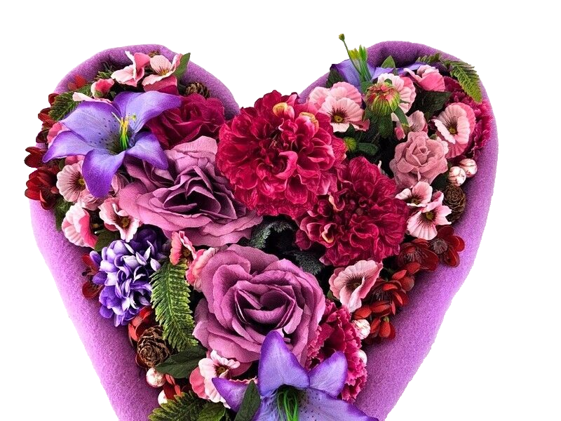 Grabgesteck Grabschmuck Herz Rosa Lila  Rosen Dahlie Kunstblumen Natur Friedhof
