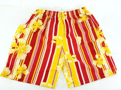 Shorts Badehose L / XL Lotus Shorts geblümt gestreift Gelb Rot Weiß Freizeit