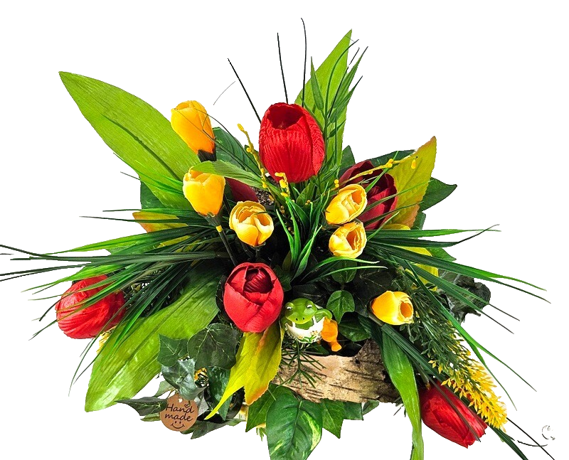 Casa-Poador Gesteck Kunstblumen Naturgefäß Gießkanne Tulpen Frühling Dekoration