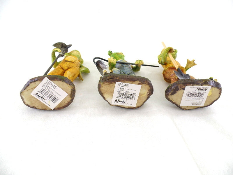 Frösche 3 er Set Gartenarbeit Grün Gelb Blau Amsel stehend Dekoration Polyresin