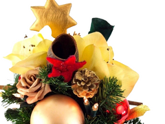 Weihnachtsstrauß Amaryllis creme rot künstlich Lichterkette Sterne Kugeln 8056