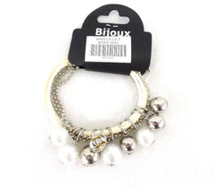 Armband Bijoux 7 reihig Weiß / Silber Perlen Stoff Modeschmuck Karabinerverschl