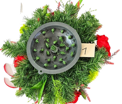 Casa-Poador Grabschmuck rotcreme Rosen Chrysantheme Seidentanne Kunstblumen Herz