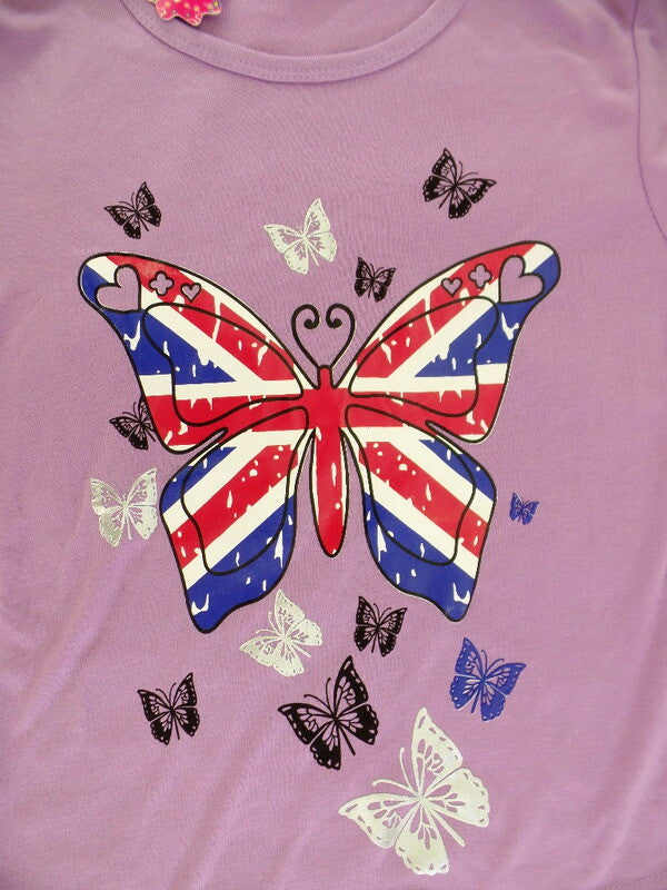 Mädchen T-Shirt Lila Größe 10 Kinder kurzarm Shirt Schmetterling