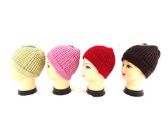 Mützen Strickmützen Umschlag in 4 Farb - Varianten Beige Rosa Rot d. Braun