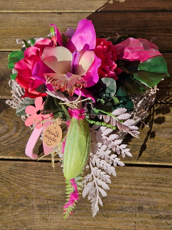 Casa-Poador Grabschmuck Herz Reisigesteck Herz Rosa CymbidieKunstblumen Friedhof