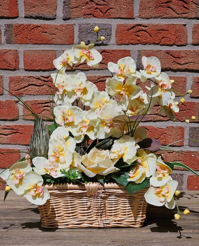 Casa-Poador Orchideen Gesteck Kunstblumen Phalaenopsis Gelb 50H Korb Dekoration