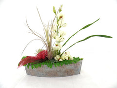 Orchideengesteck Seide Kunstblumen Ellipse Blumengesteck Bordaux Schleife