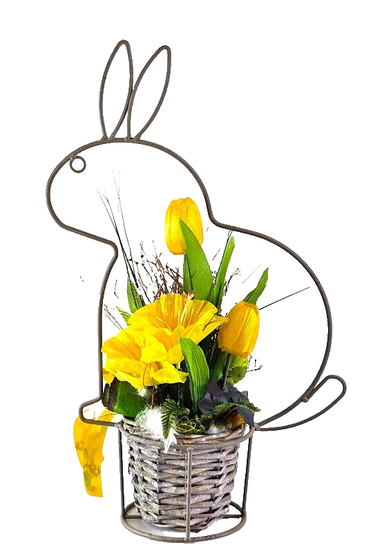 Casa-Poador Ostergesteck Gelb Kunstblumen Osterglocken Eier Hasengestell Deko