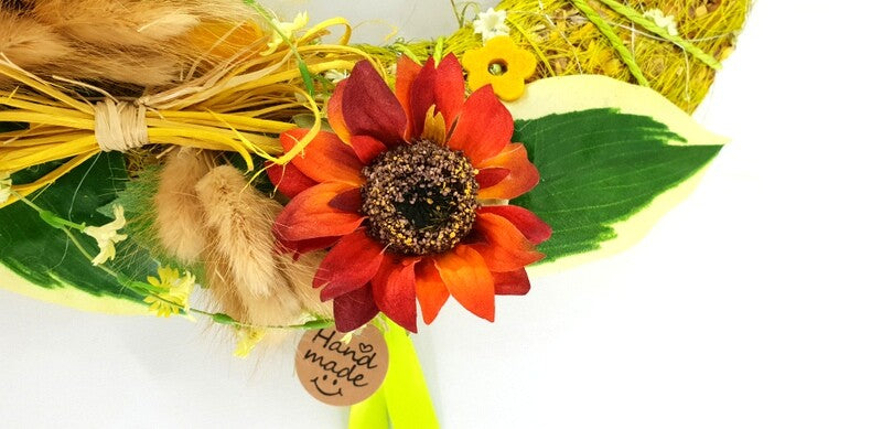 Kranz Tür / Wand Kranz künstlich trocken Grün Gelb Sonnenblumen Lagurus 30 cm