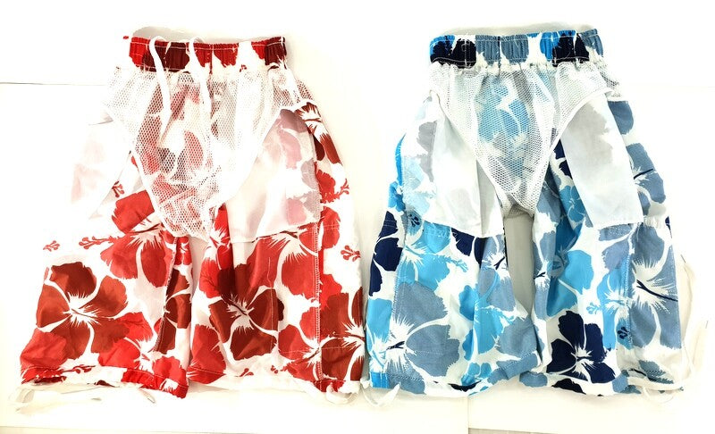 Badehosen Kinder 3 für 2 Badeshorts 128 - 140 Hibiskus Shorts geblümt Kinder