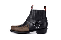 Biker Short Strip Black Waxi Boot Größe 44 Schwarz Echtleder Rudel Bikerstiefel
